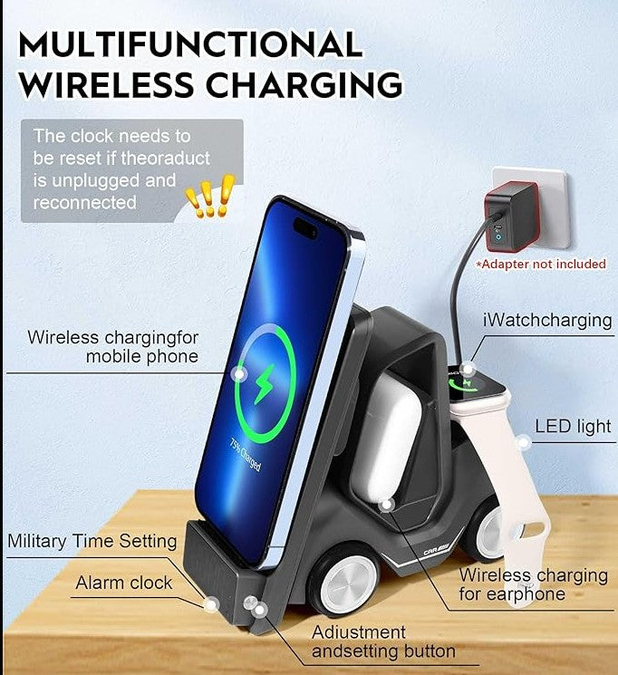 Forklift 3-in-1 Wireless Charger Station with Clock & Night Light – Fast UAE Delivery