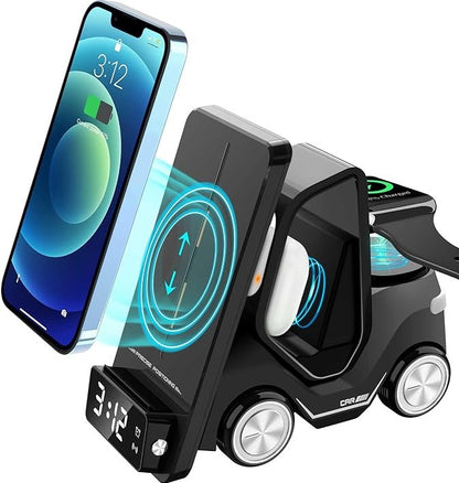 Forklift 3-in-1 Wireless Charger Station with Clock & Night Light – Fast UAE Delivery