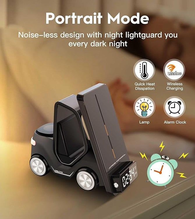 Forklift 3-in-1 Wireless Charger Station with Clock & Night Light – Fast UAE Delivery
