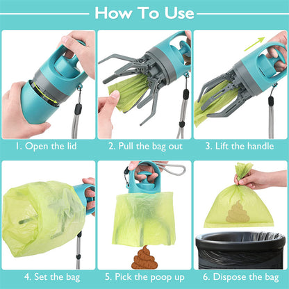 One-Hand Dog Pooper Scooper with Built-In Bag Dispenser